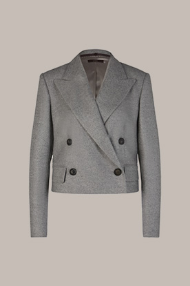 Wool Double-Breasted Short Blazer in a Grey Pattern