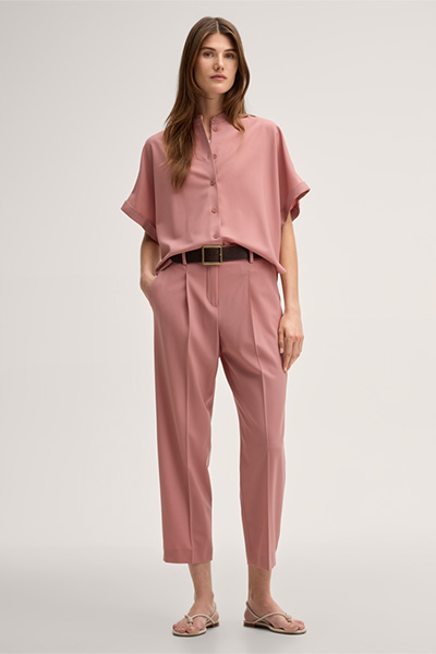 Pantalon à pinces style jogging en laine vierge, en rose