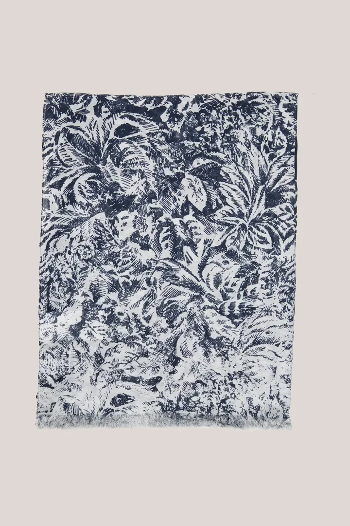 Modal print scarf in navy and ecru