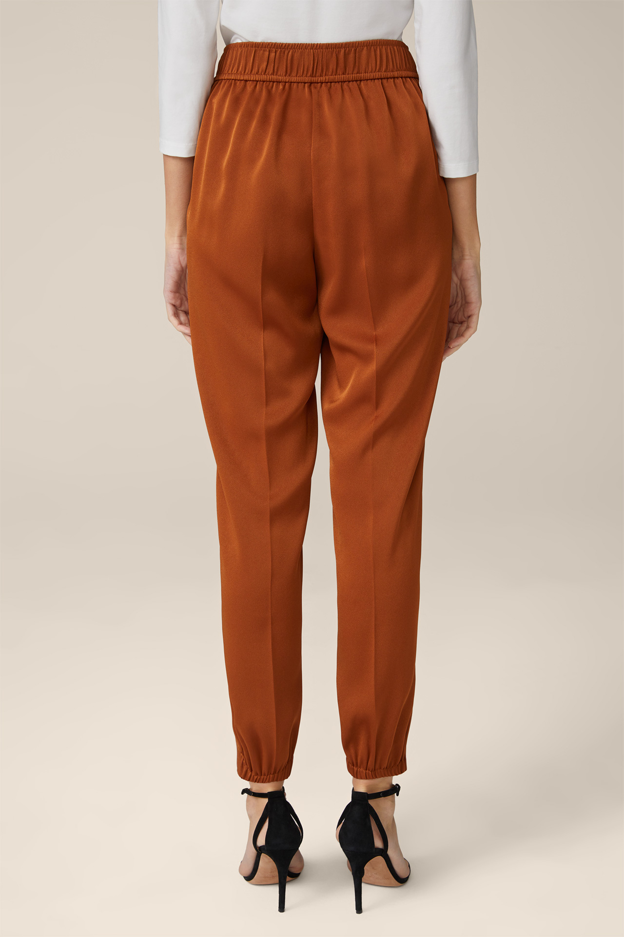 Jogger-style Crêpe Trousers in Copper