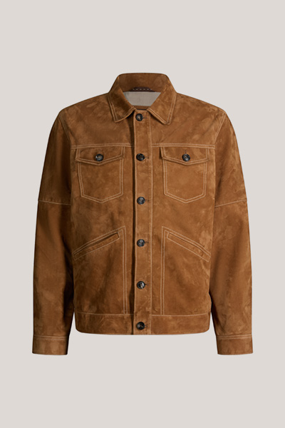 Ziegenvelours-Shirt-Jacket Luca in Camel