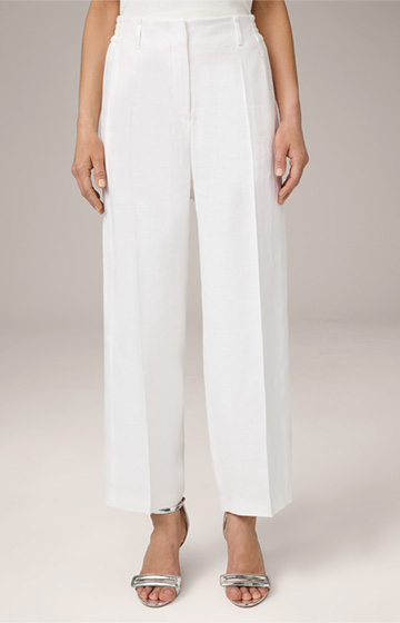 Cropped Linen Twill Marlene Trousers in White