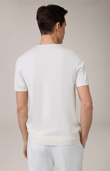 Baumwoll-Strick-T-Shirt Cashmino mit Cashmere in Wollweiß