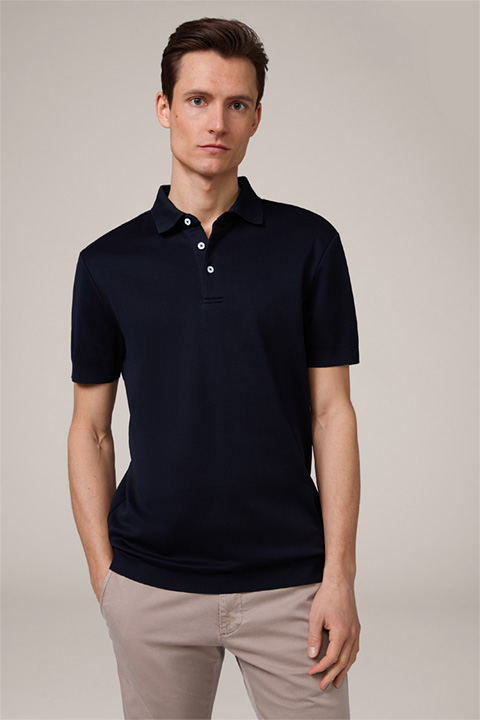 Floro Cotton Polo Shirt in Navy