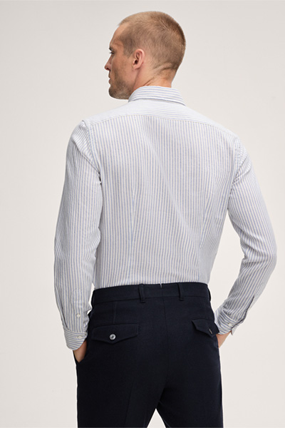 Lano Cotton Shirt in Blue and Wool White Stripes