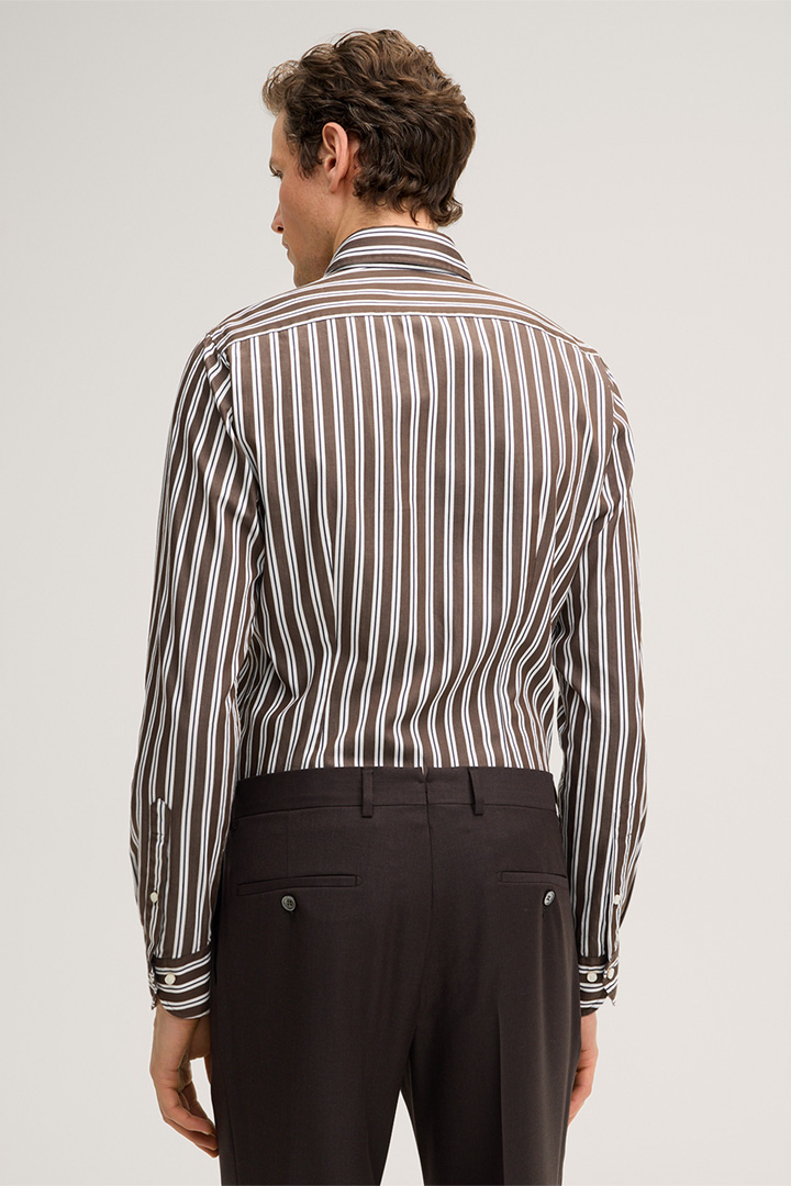 Lano cotton shirt in brown and white stripes