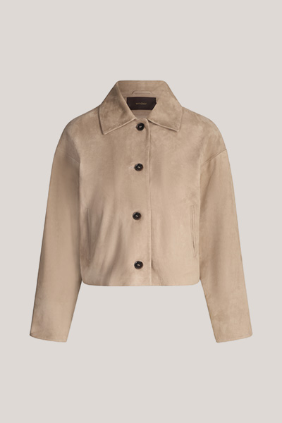 Lambskin Suede Shirt Jacket in Taupe