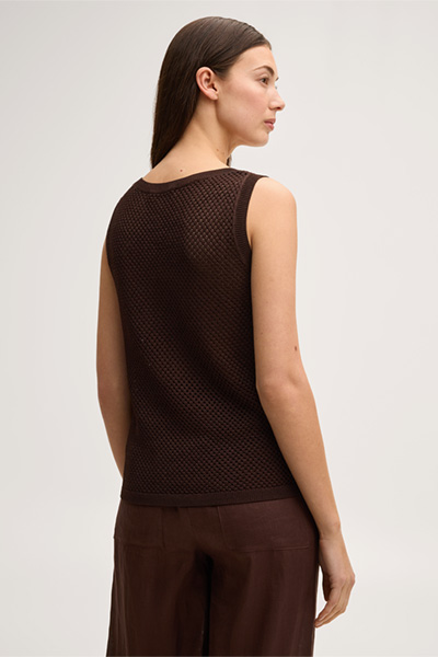 Führt zu Produktdetailseite „Viskosemix-Strick-Top mit Netzstruktur in Dunkelbraun"