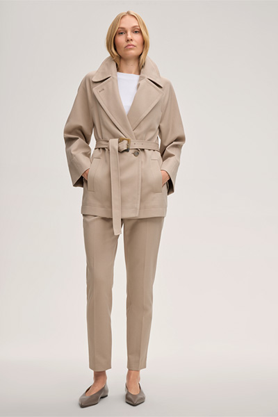 Baumwoll-Double-Weave-Trench-Jacke in Taupe