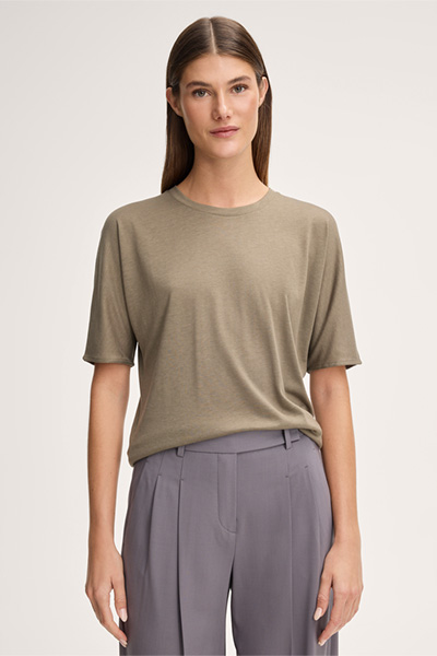 Short-sleeved Lyocell/Cotton Shirt in Olive