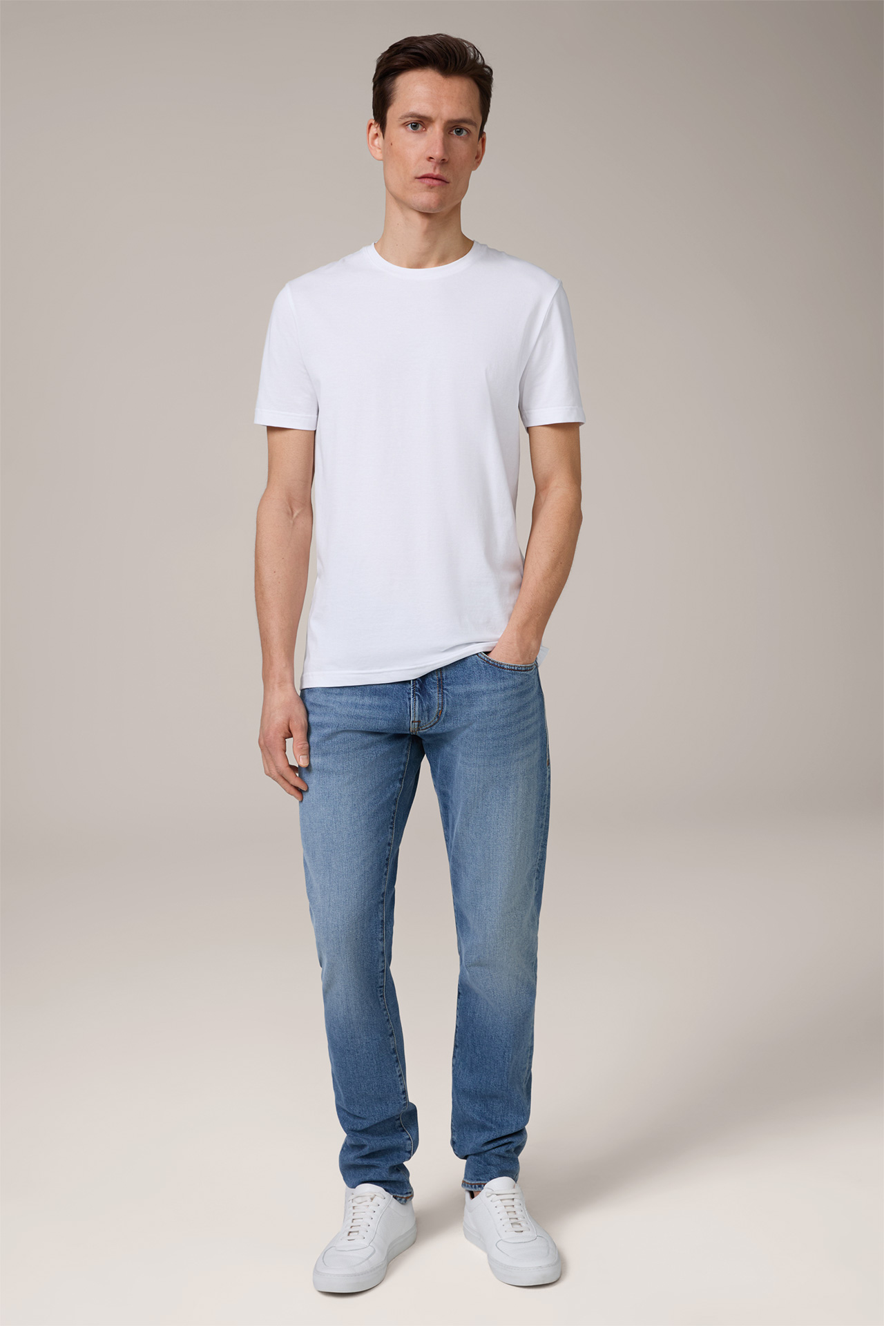Two-Pack-Baumwollmix T-Shirts mit Stretch und Rundhals in Weiß