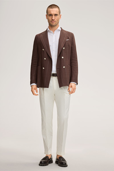 Schurwollmix-Baukasten-Doppelreiher Salio mit Leinen in Bordeaux Rot mit Nadelstreifen