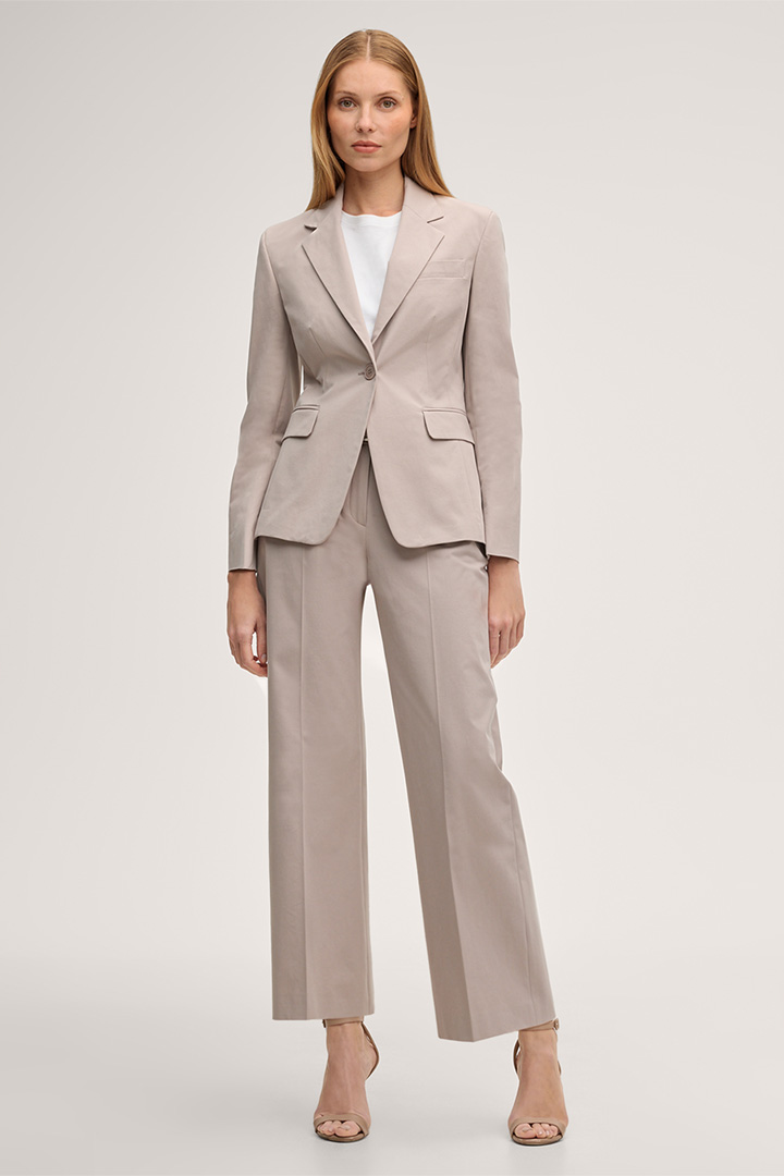 Leads to look detail page “Shop the Look: Cotton-stretch gabardine pantsuit in taupe”