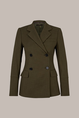 Cotton Mix Double-breasted Blazer in Olive