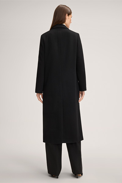 Wollmix-Doppelreiher-Mantel mit Cashmere in Schwarz