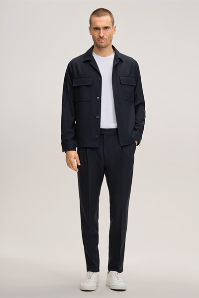 Serpo Virgin Wool Modular Trousers with Pleated front and Turn-up in Navy