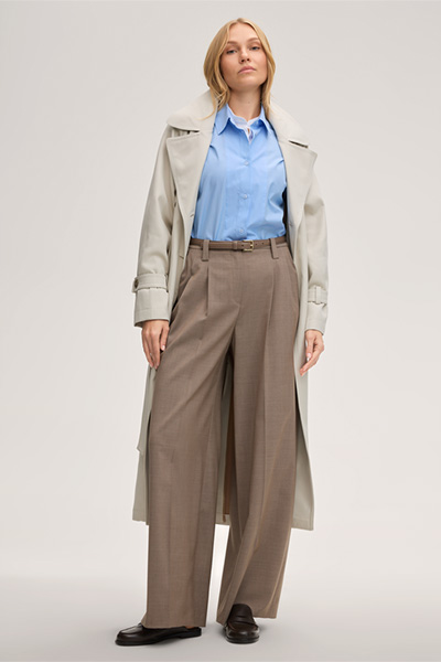 Schurwoll-Bundfalten-Palazzo-Hose in Taupe