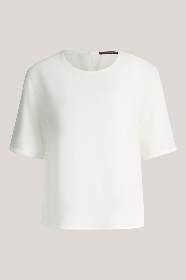 Führt zu Produktdetailseite „Crepe-Kurzarm-Bluse in Ecru"