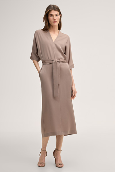 Midi-length crêpe kaftan dress in brown