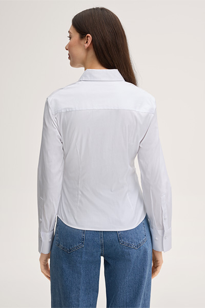 Baumwollstretch-Hemd-Bluse in Weiß