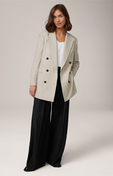 Flanell-Doppelreiher-Longblazer mit Cashmere in Hellbeige meliert