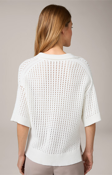 Crochet-Strick-Polo-Shirt in Weiß