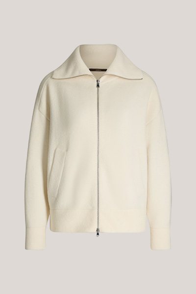 Double-knit Zipped Jacket with Stand-up Collar in Cream