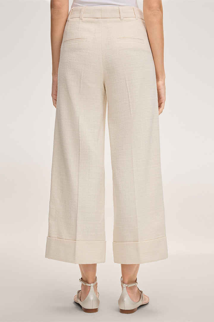 Baumwollmix-Bundfalten-Culotte-Hose in Ecru