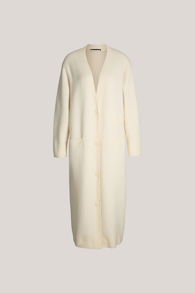 Double-Knit-Cardigan mit V-Ausschnitt in Creme