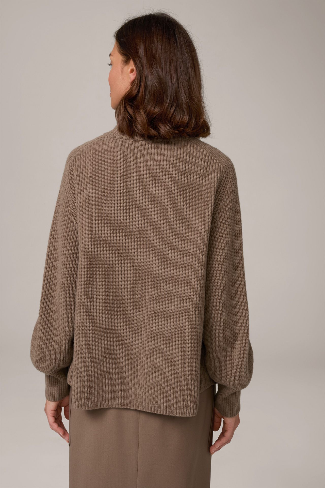 Schurwoll-Strick-Jacke mit Cashmere in Braun