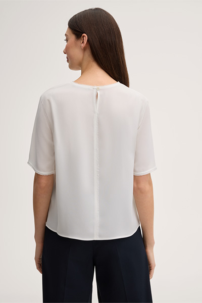 Crepe-Kurzarm-Bluse in Ecru