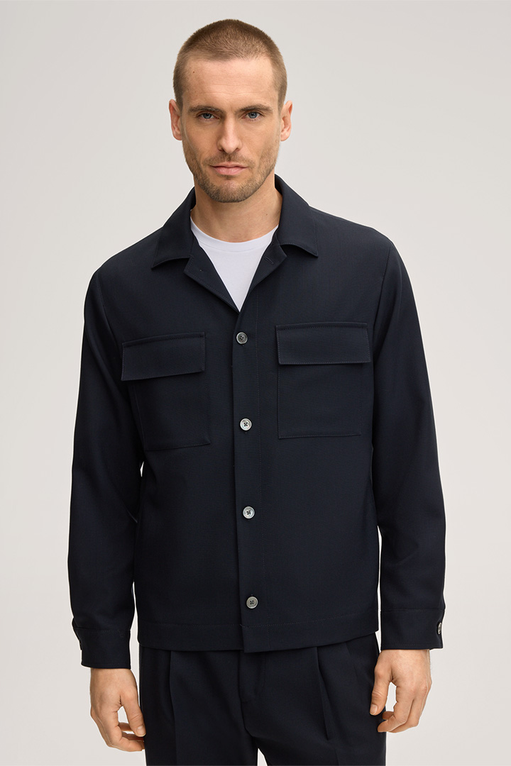 Führt zu Produktdetailseite „Schurwoll-Baukasten-Overshirt Lavoro in Navy"