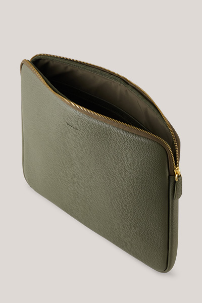 Laptop-Tasche aus Nappaleder in Oliv