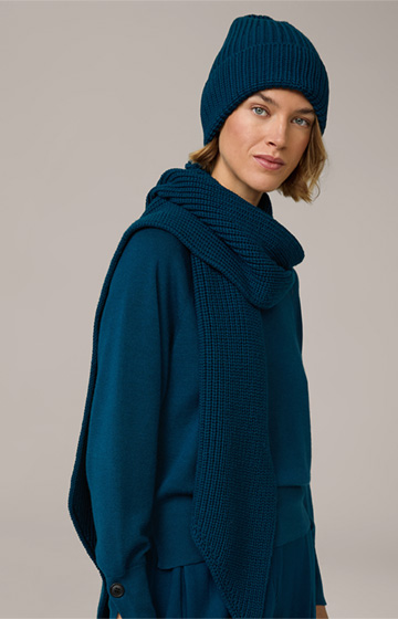 Merino Knitted Scarf in Petrol