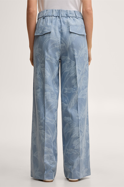 Viscose-linen blend palazzo trousers in light blue and ecru