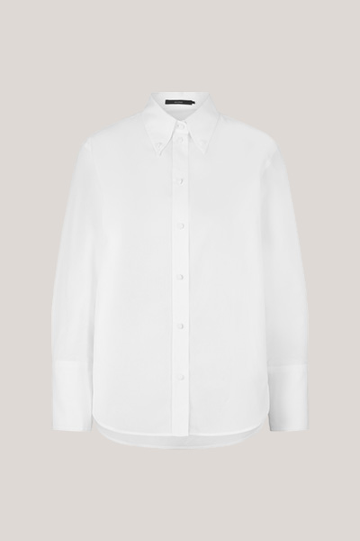 Popeline-Baumwoll-Hemdbluse in Weiss
