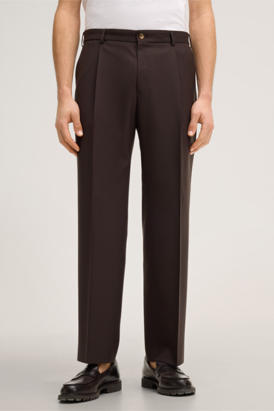 Francos Modular Virgin Wool Trousers with Waist Pleats in Brown