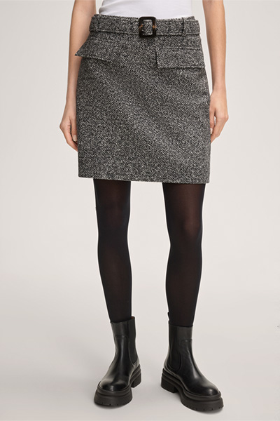 Tweed-Jersey-Mini-Stiefelrock in Grau