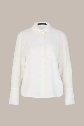 Crêpe-Hemdbluse mit Brusttasche in Ecru