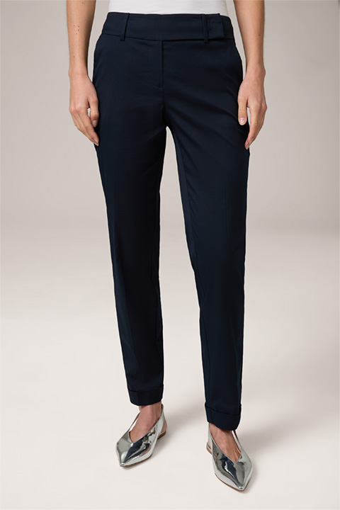Cotton Stretch Trousers with Turn-Ups in Navy