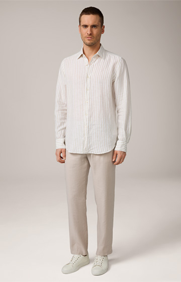 Lapo Linen Shirt in White and Beige Stripes