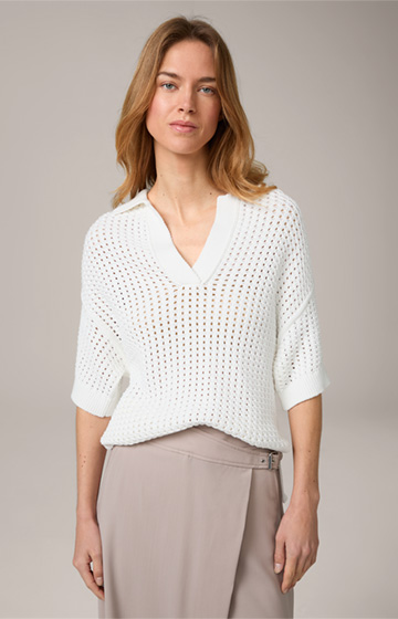 Crochet Knitwear Polo Shirt in White