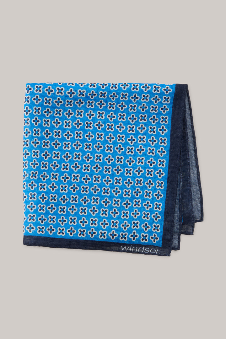 Virgin Wool and Silk Breast Pocket Handkerchief in a Blue Pattern