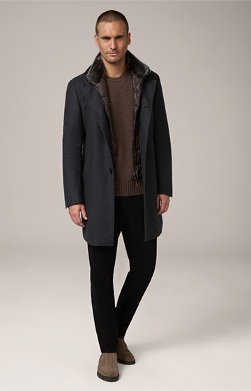 Rivano Coat with Cashmere and Lambskin Stand-up Collar in Anthracite