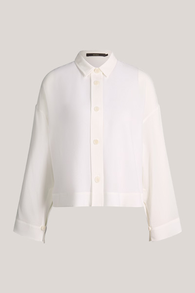 Crêpe shirt blouse with turn-down collar in ecru