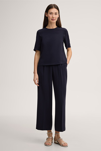 Crepe-Kurzarm-Bluse in Navy