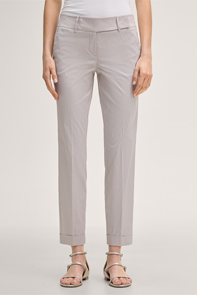 Cotton stretch suit trousers with turn-ups in beige