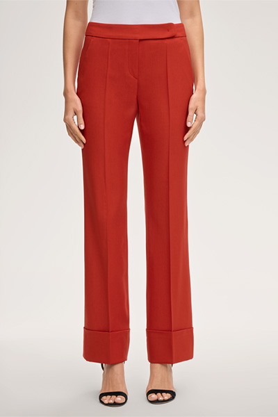 Schurwollstretch-Twill-Wide-Leg-Hose in Rot