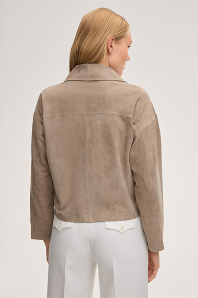 Lambskin Suede Shirt Jacket in Taupe