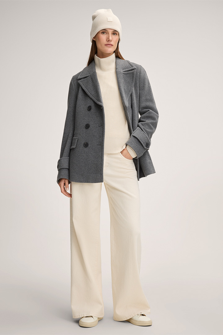 Führt zu Produktdetailseite „Wollmix-Caban-Jacke in Grau"